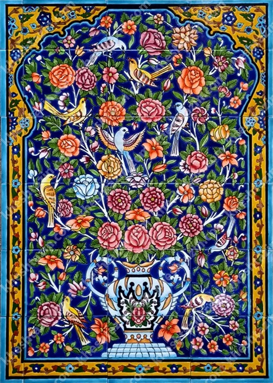 تابلو کاشی نگارگری گل و مرغ - تصویر 2