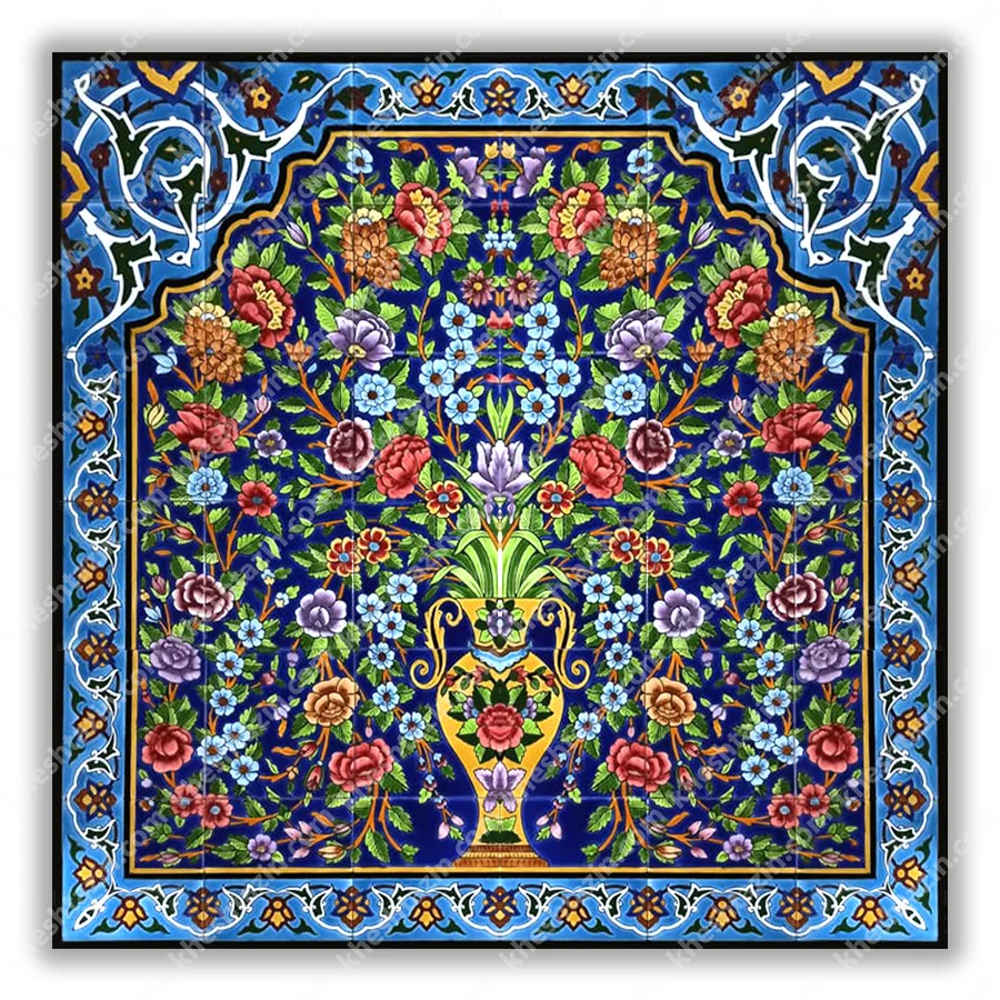 تابلو کاشی نگارگری گل و مرغ
