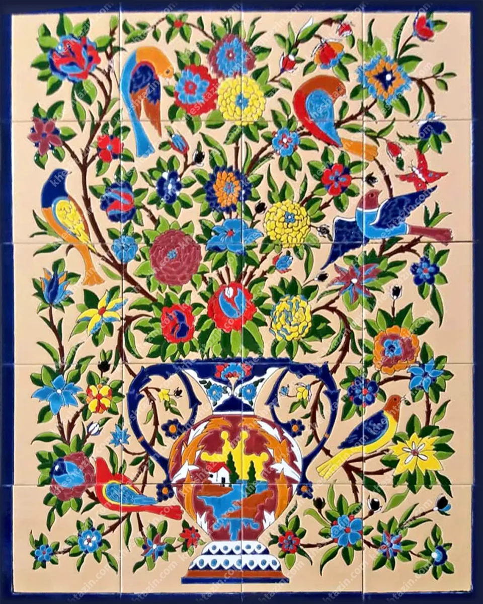تابلو کاشی طرح گل و مرغ - تصویر 2