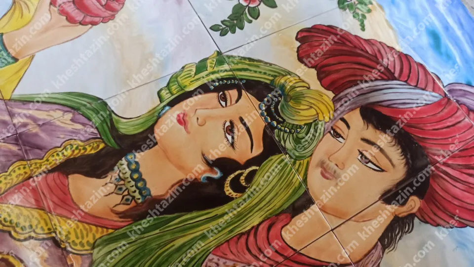 تابلو کاشی نگار گری طرح لیلی مجنون - تصویر 2
