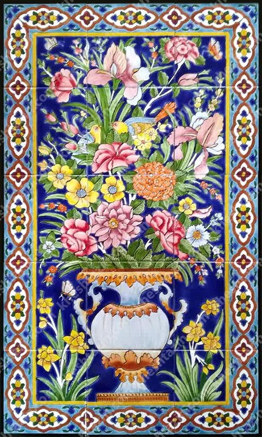تابلو کاشی نگارگری گل و مرغ - تصویر 2