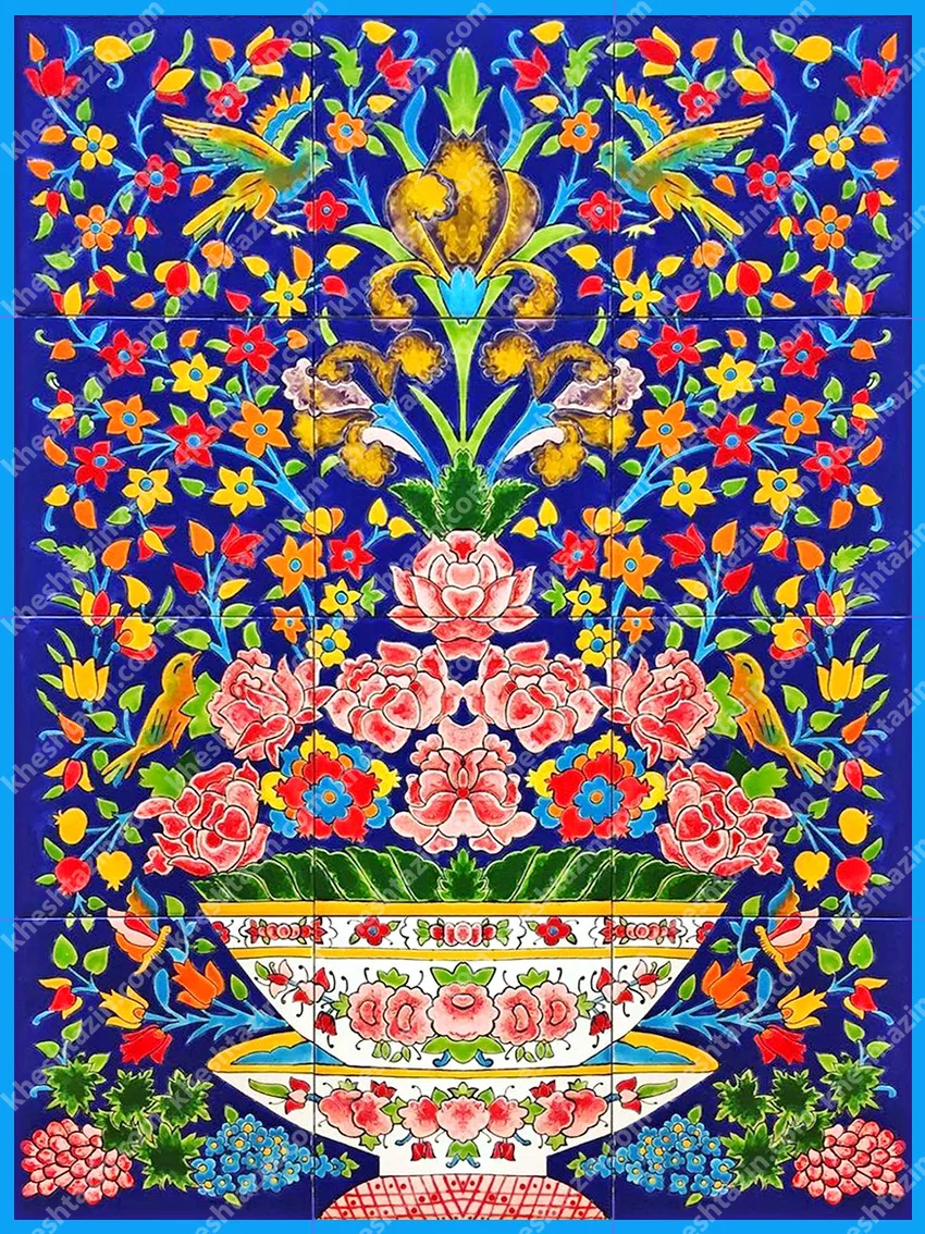 تابلو سرامیکی طرح گل و مرغ