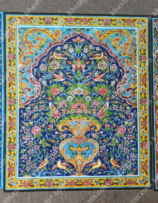 تابلو کاشی نگارگری دست‌ساز طرح گل‌ومرغ (سری گلستان لاجوردی) - تصویر 2
