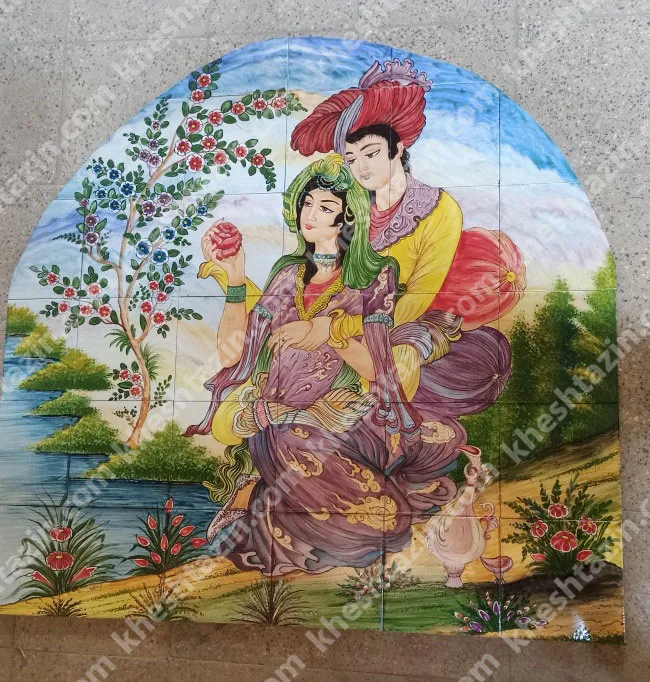 تابلو کاشی نگار گری طرح لیلی مجنون - تصویر 6