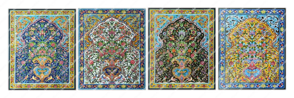 تابلو کاشی نگارگری دست‌ساز طرح گل‌ومرغ (سری گلستان لاجوردی) - تصویر 9