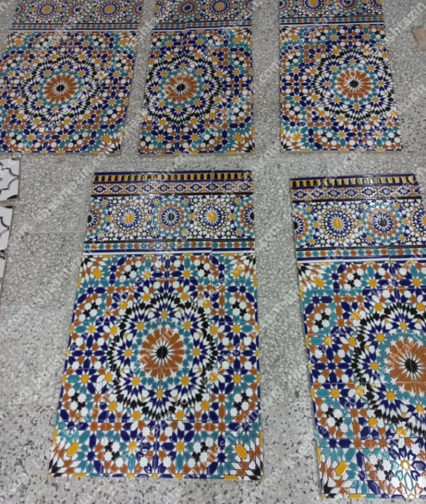 کاشی هفت‌رنگ مراکشی نقش شمسه موزاییکی لاجورد و فیروزه ۲۰×۲۰ - تصویر 2