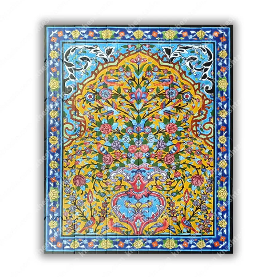 تابلو کاشی نگارگری دست‌ساز طرح گل‌ومرغ (سری گلستان لاجوردی) - تصویر 7