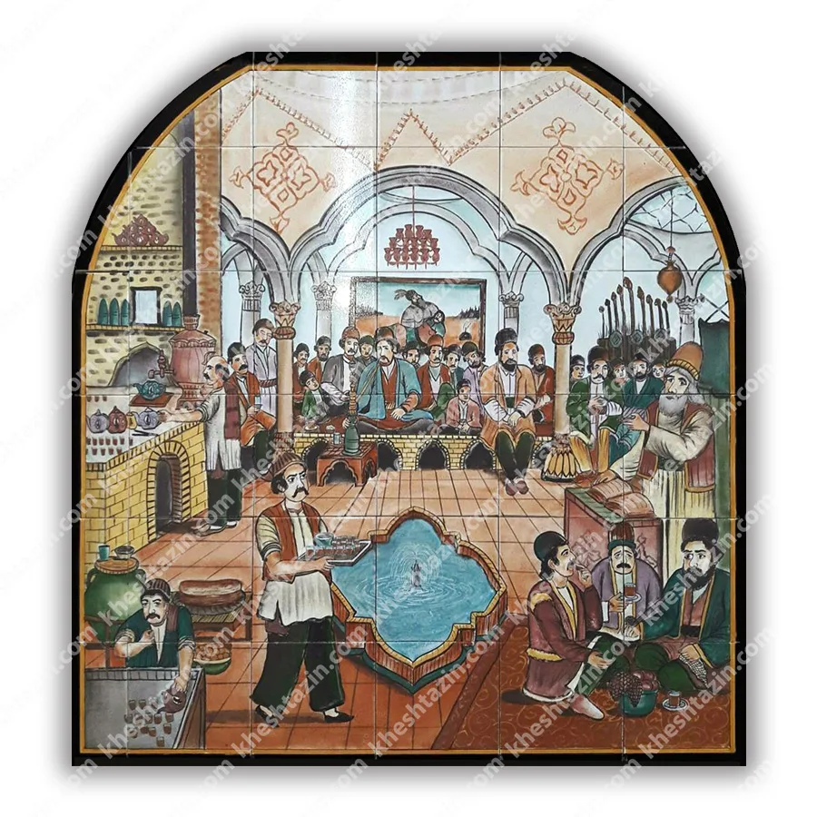 کاشی نگارگری طرح قهوه خانه قجری