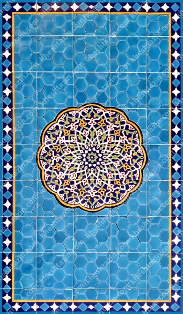 کاشی هفت‌رنگ شمسه گل‌وبوته لاجوردی - تصویر 3