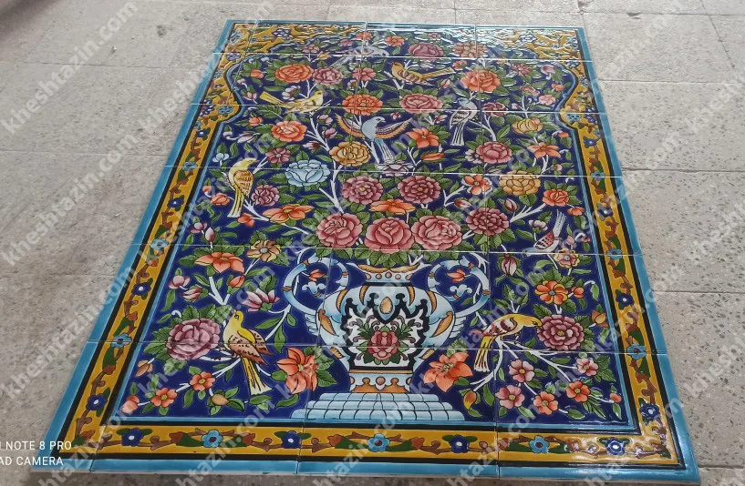 تابلو کاشی نگارگری گل و مرغ - تصویر 3