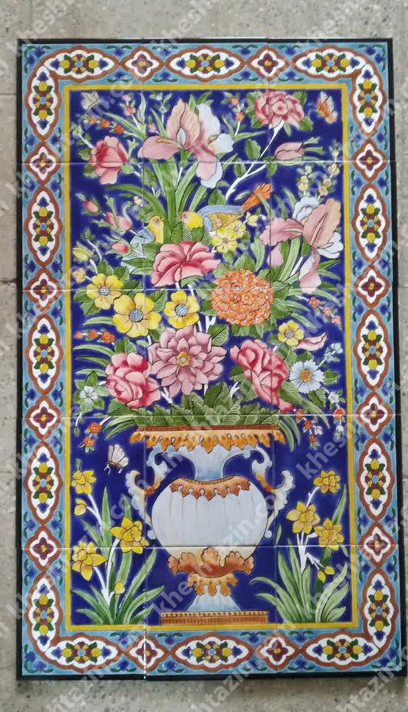تابلو کاشی نگارگری گل و مرغ - تصویر 3