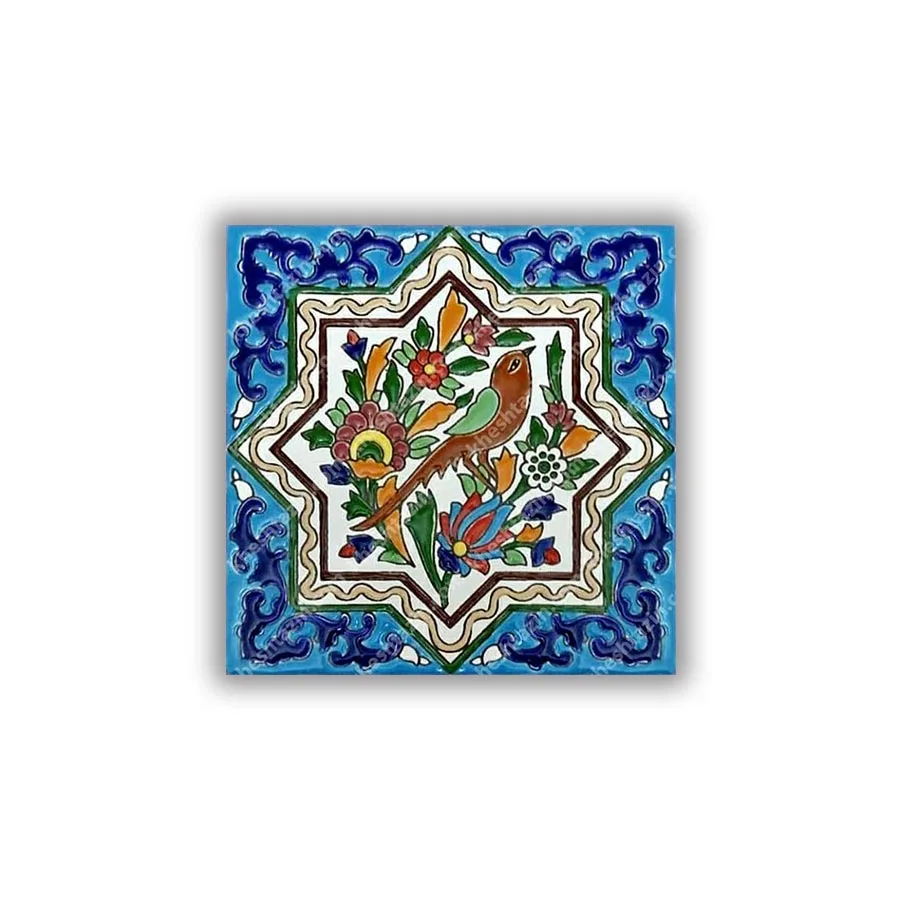 کاشی هفت رنگی طرح گل و مرغ 