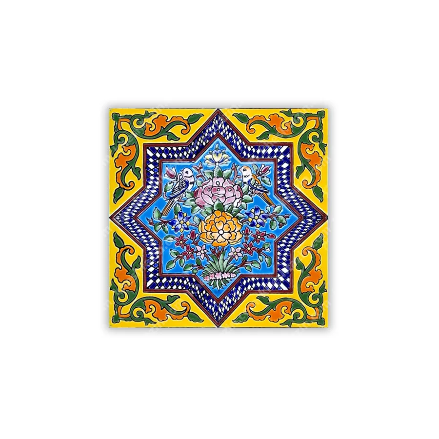 کاشی تزیینی طرح گل و مرغ