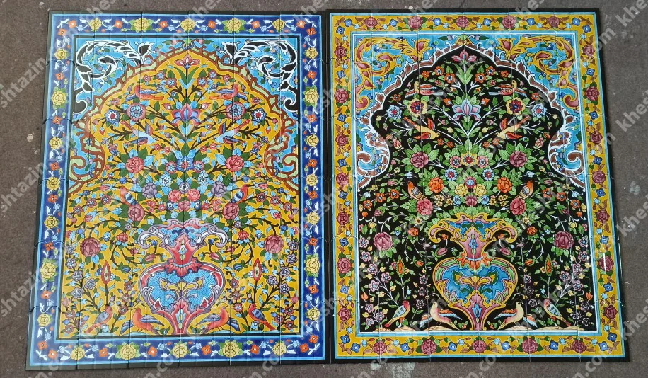 تابلو کاشی نگارگری دست‌ساز طرح گل‌ومرغ (سری گلستان لاجوردی) - تصویر 8