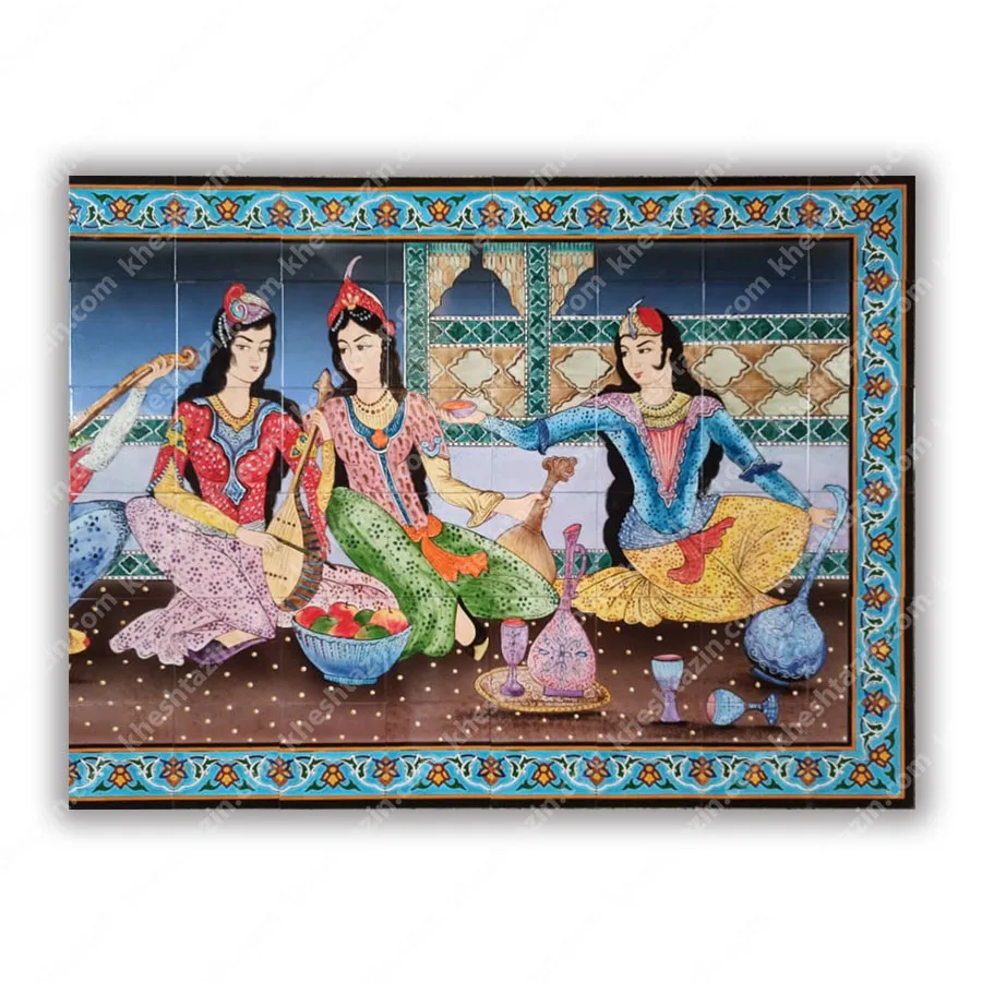 تابلو کاشی نگارگری طرح بزم نوازندگان