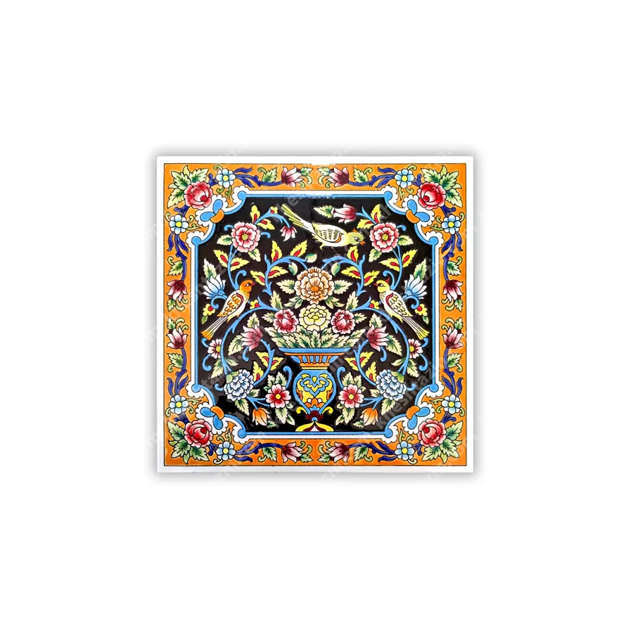 کاشی تزیینی طرح گل و مرغ
