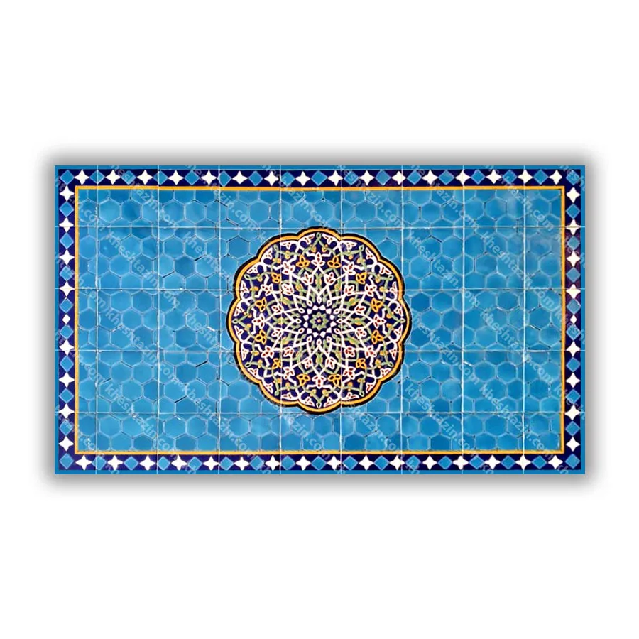 کاشی هفت‌رنگ شمسه گل‌وبوته لاجوردی