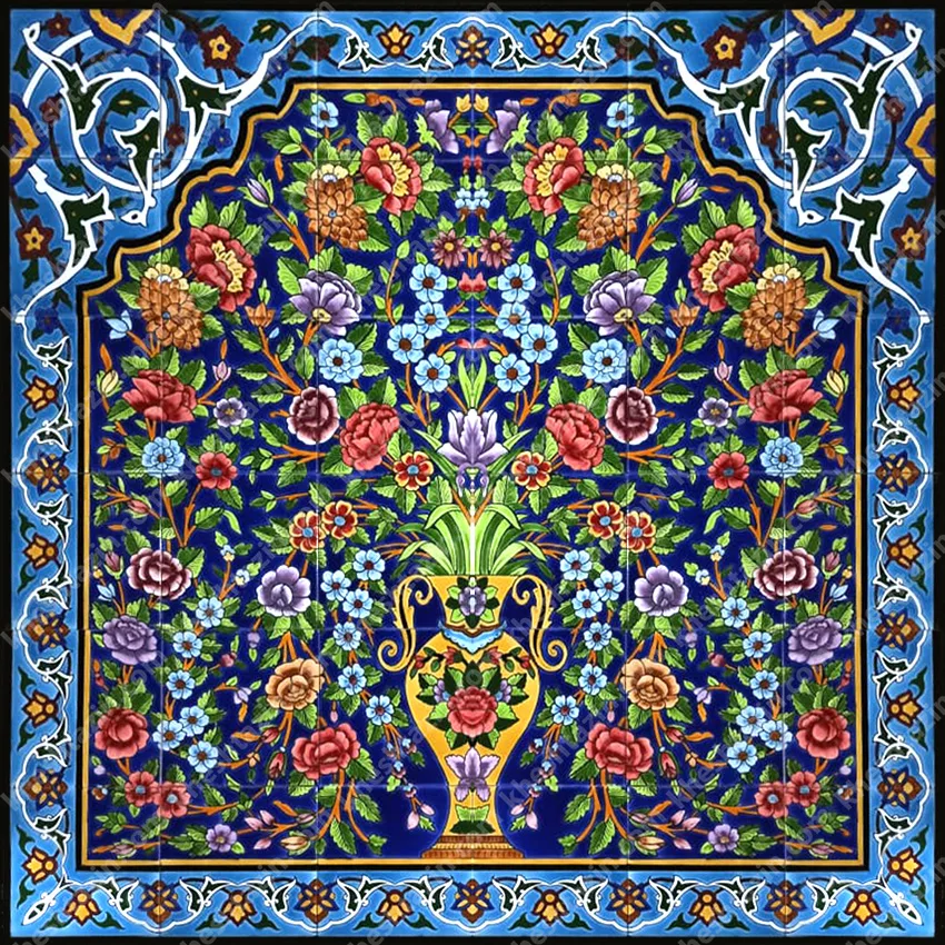 تابلو کاشی نگارگری گل و مرغ - تصویر 2
