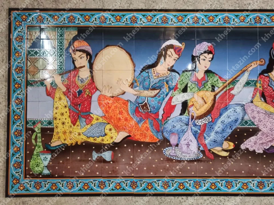 تابلو کاشی نگارگری طرح بزم نوازندگان - تصویر 3