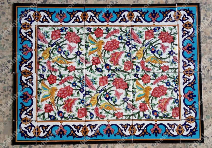 کاشی دکوراتیو طرح گل و مرغ قرمز فام - تصویر 6