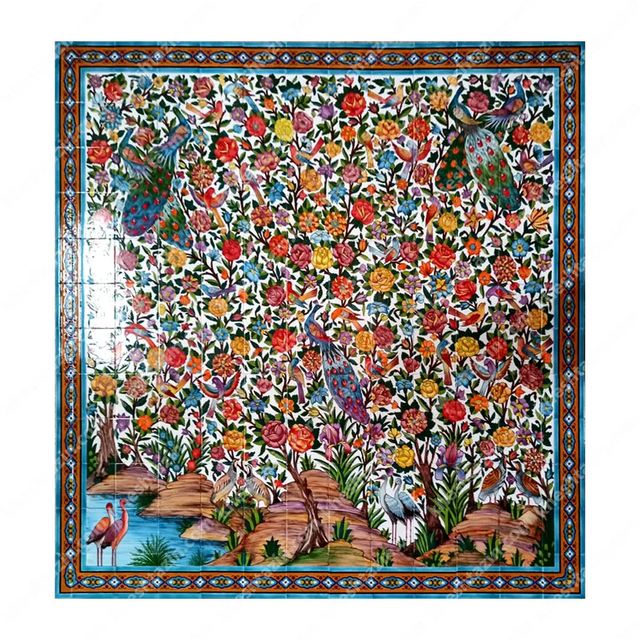 تابلو سرامیک،  نگار گری گل و مرغی