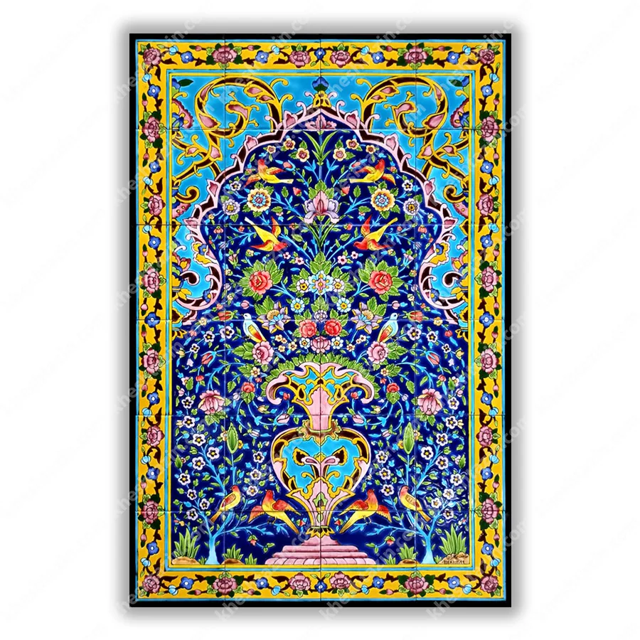 تابلو سرامیکی دکوراتیو با طرح گل و مرغ