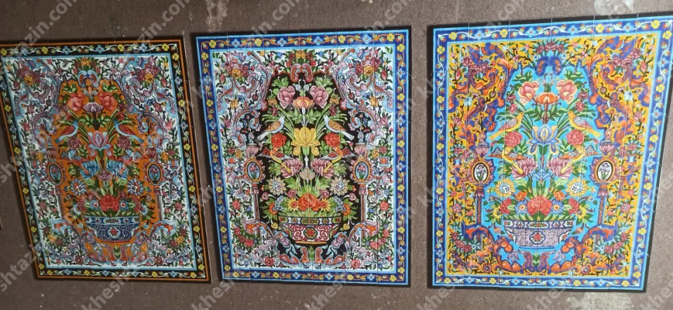 تابلو کاشی نگارگری گل و مرغ - تصویر 8