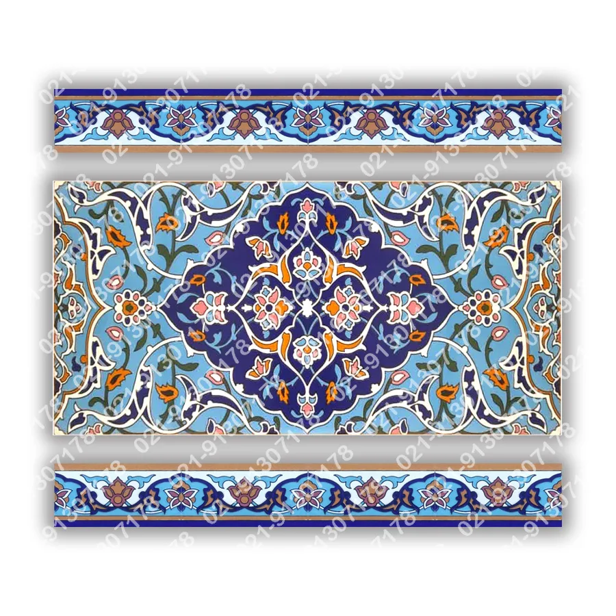 سرامیک دیواری مسجد طرح باغ نیلگون؛ اسلیمی فیروزه‌ای و لاجوردی ۴۰×۸۰
