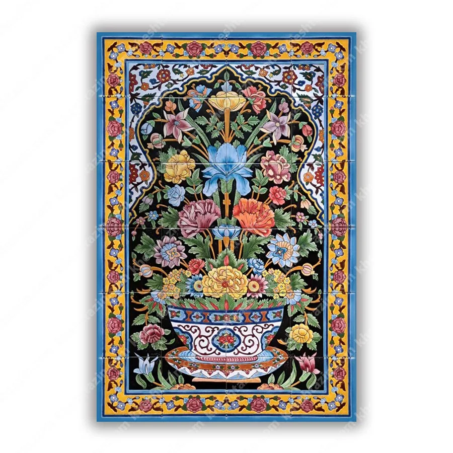 تابلو کاشی نگارگری گل و مرغ