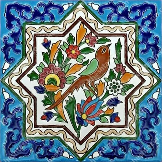 کاشی هفت رنگی طرح گل و مرغ  - تصویر 7