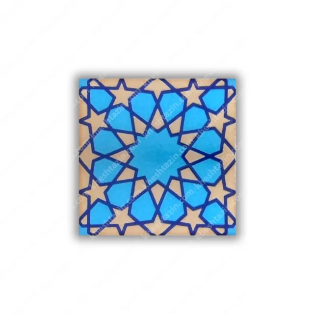 کاشی هفت‌رنگ شمسه‌ی دوازده پر فیروزه‌ای