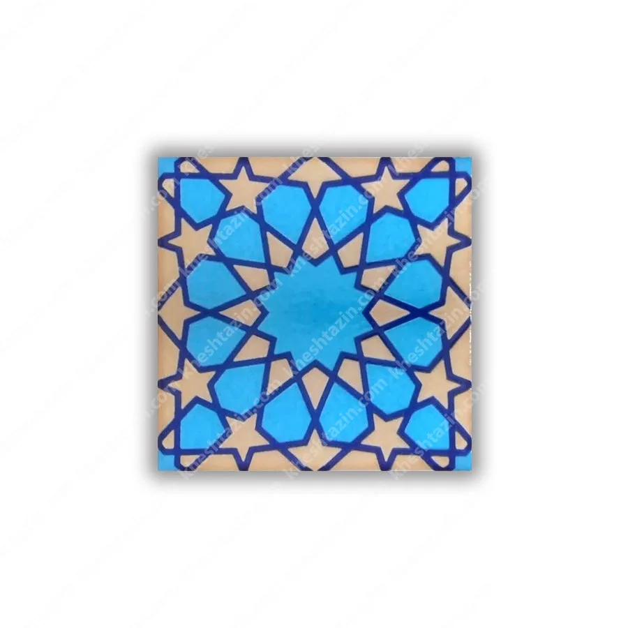 کاشی هفت‌رنگ شمسه‌ی دوازده پر فیروزه‌ای