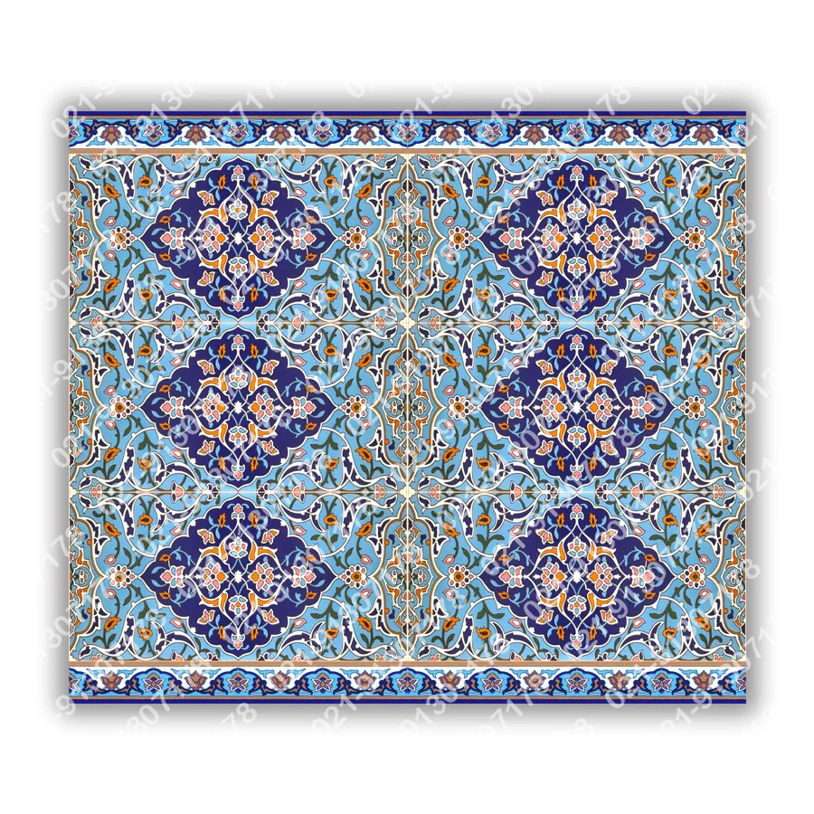 سرامیک دیواری مسجد طرح باغ نیلگون؛ اسلیمی فیروزه‌ای و لاجوردی ۴۰×۸۰ - تصویر 2