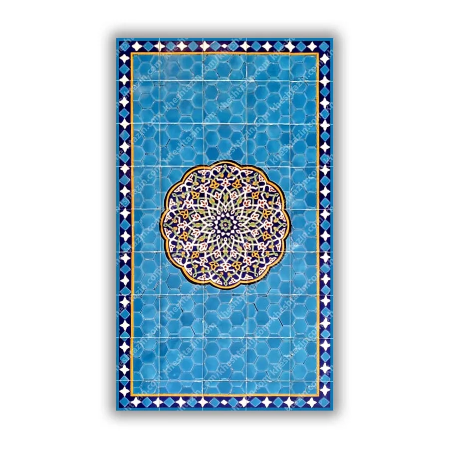 کاشی هفت‌رنگ شمسه گل‌وبوته لاجوردی - تصویر 2