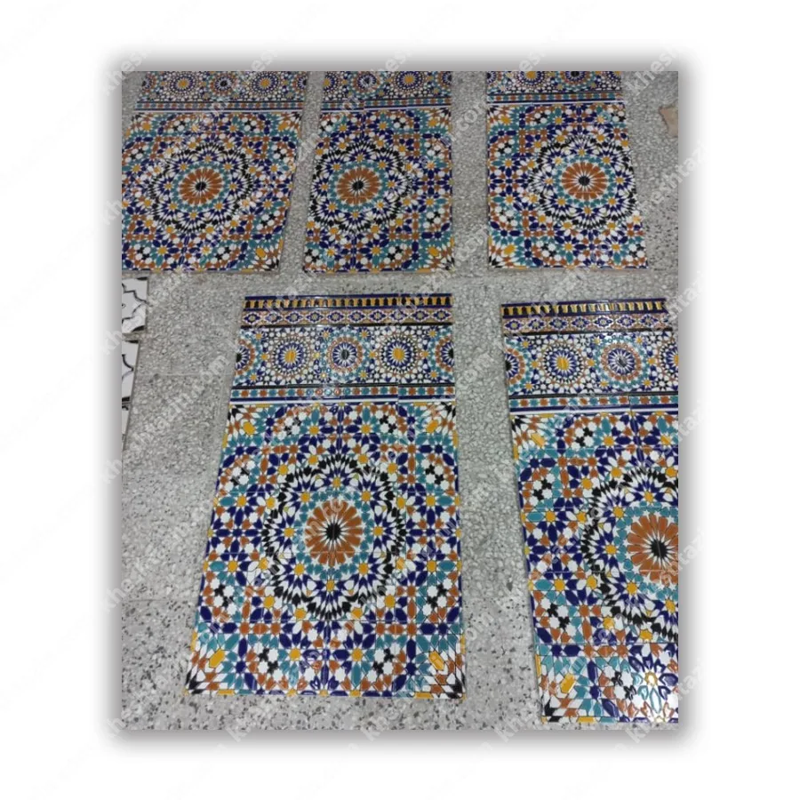 کاشی هفت‌رنگ مراکشی نقش شمسه موزاییکی لاجورد و فیروزه ۲۰×۲۰