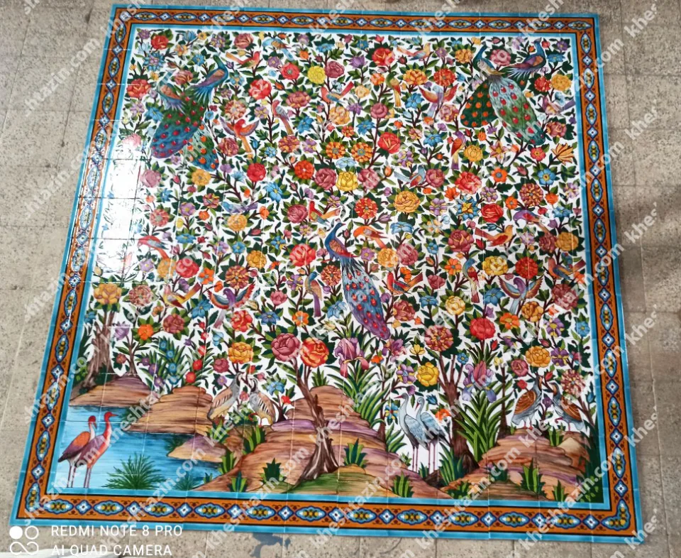 تابلو سرامیک،  نگار گری گل و مرغی - تصویر 3