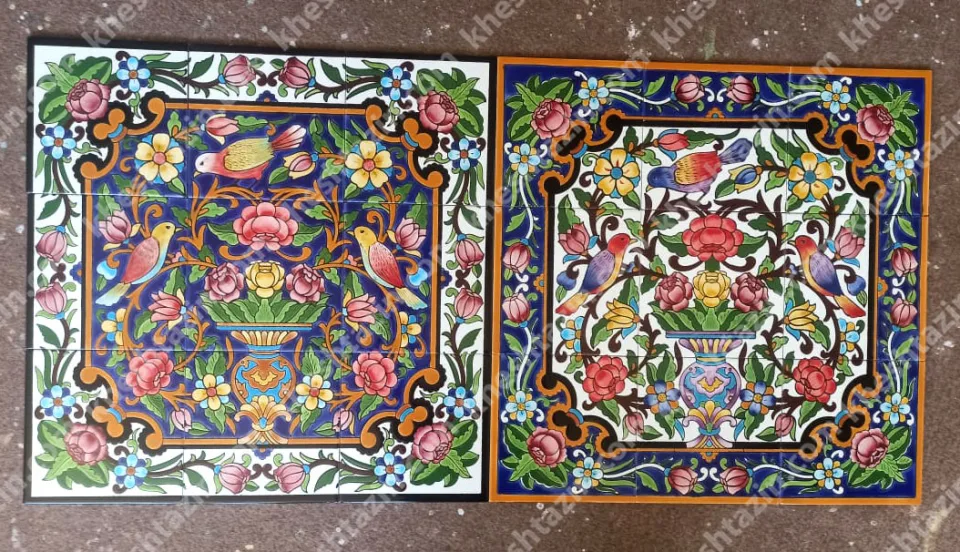 تابلو کاشی نگارگری گل و مرغ - تصویر 4