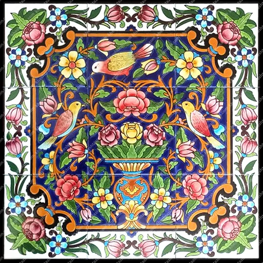 تابلو کاشی نگارگری گل و مرغ - تصویر 3