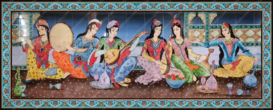 تابلو کاشی نگارگری طرح بزم نوازندگان - تصویر 5