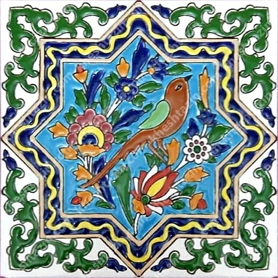 کاشی هفت رنگی طرح گل و مرغ  - تصویر 3