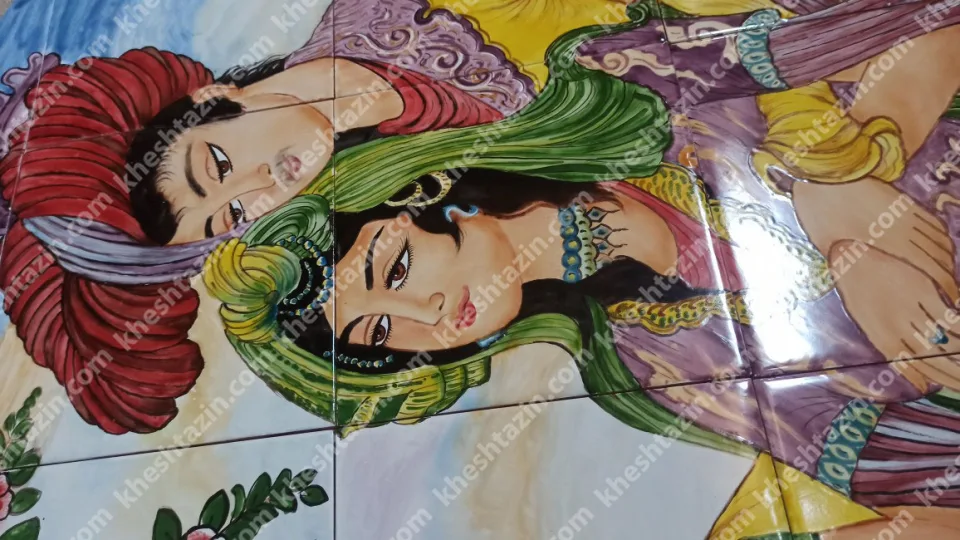 تابلو کاشی نگار گری طرح لیلی مجنون - تصویر 4