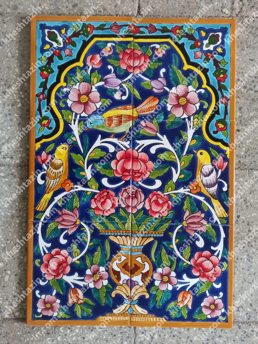 تابلو کاشی نگارگری گل و مرغ - تصویر 2