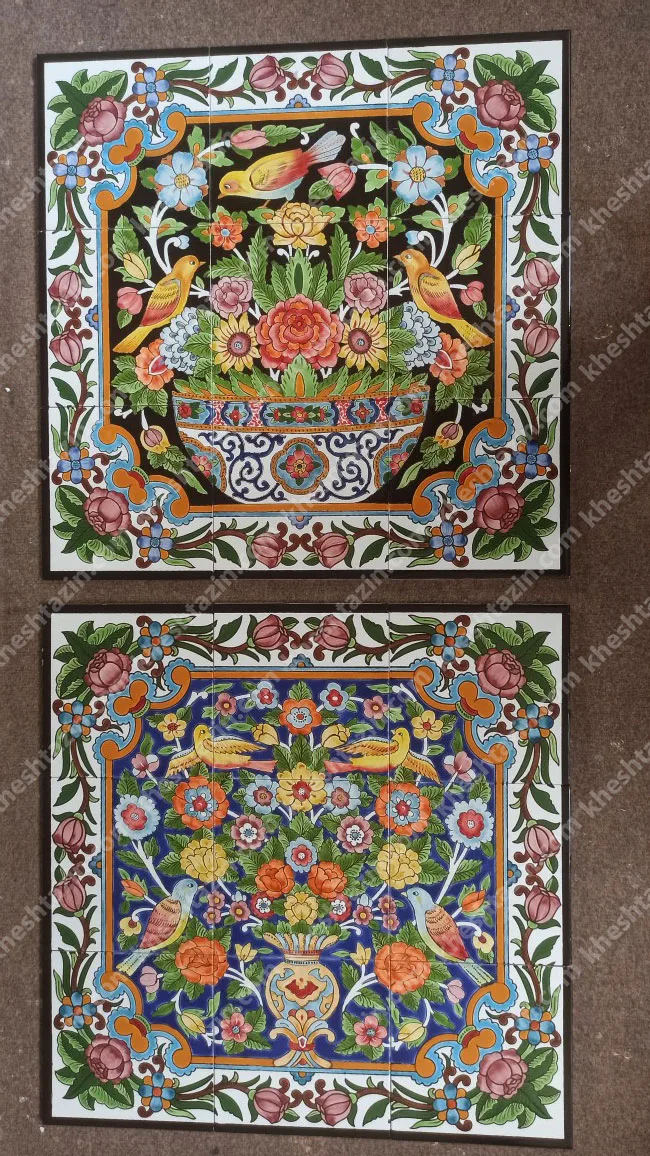 تابلو کاشی نگارگری گل و مرغ - تصویر 2