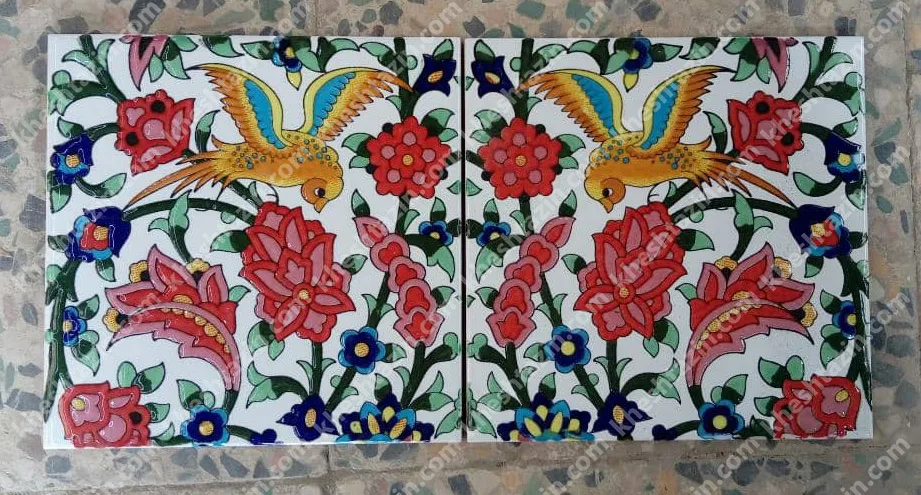 کاشی دکوراتیو طرح گل و مرغ قرمز فام - تصویر 4