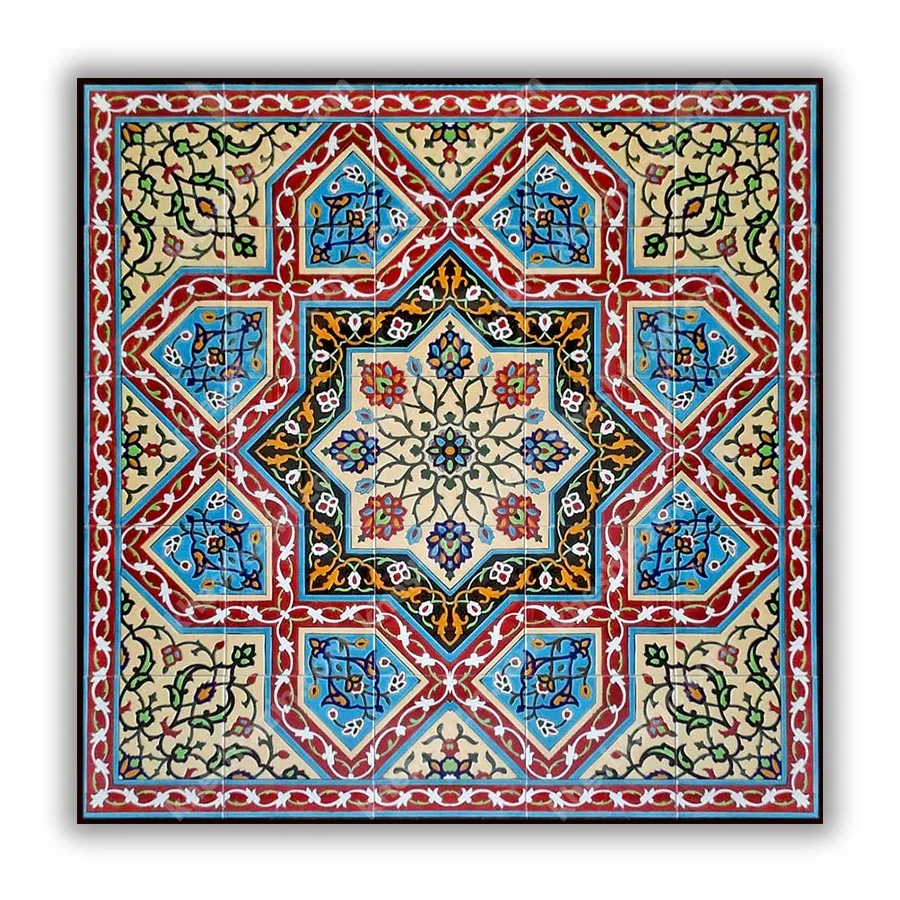 کاشی هفت رنگ طرح تلفیقی هندسی و اسلیمی