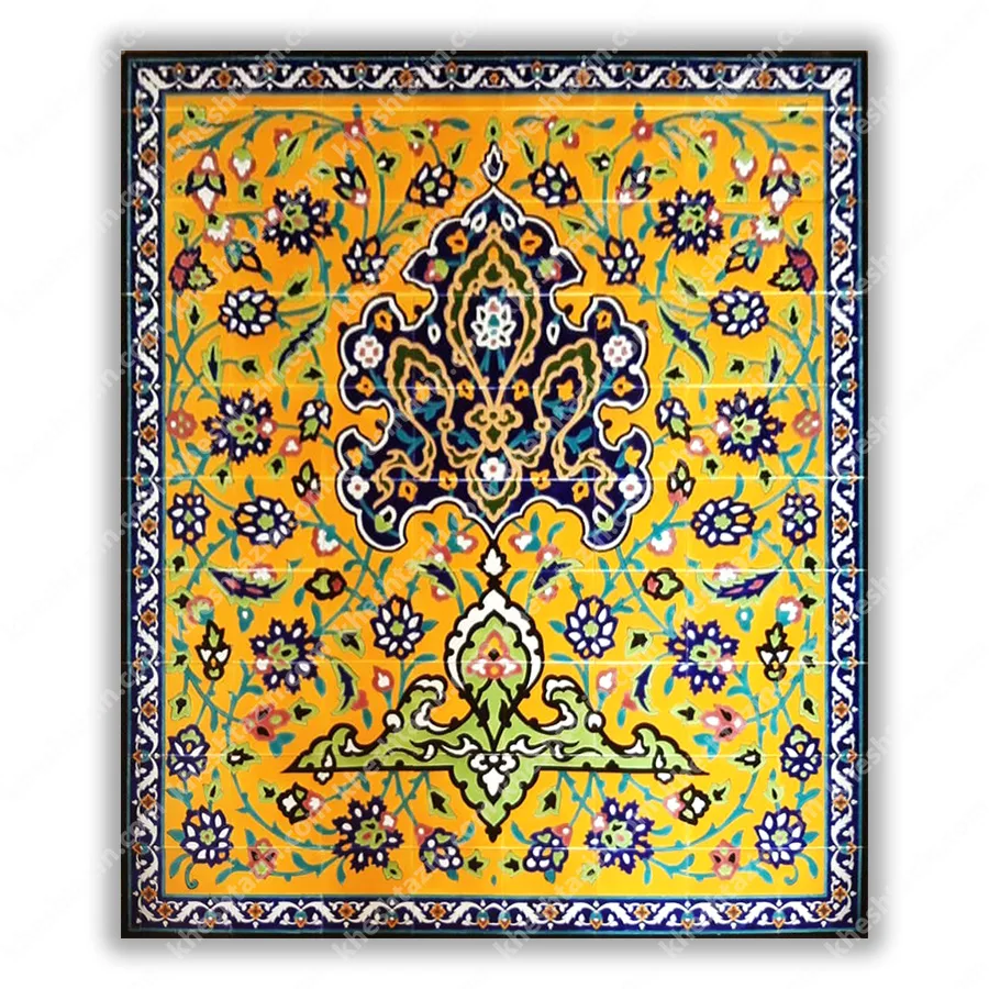 کاشی زرد قاجاری طرح اسلیمی