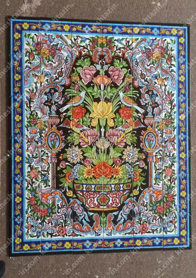 تابلو کاشی نگارگری گل و مرغ - تصویر 4