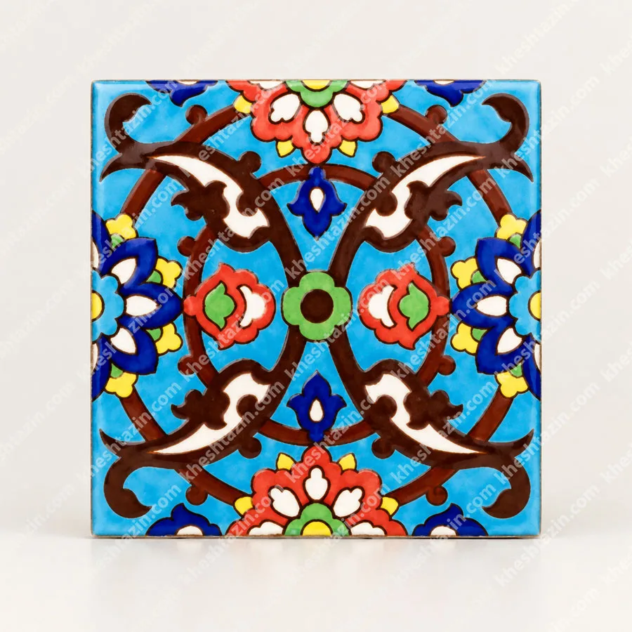  کاشی سرامیکی دست‌ساز طرح «گل‌سرخی آسمانی»