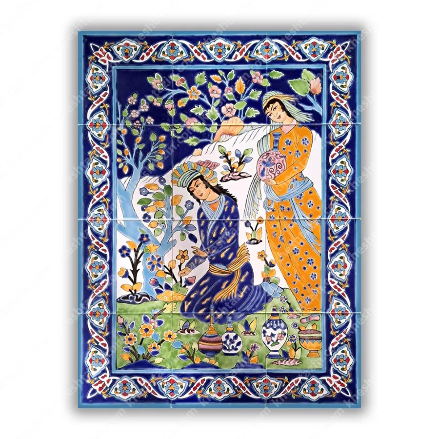تابلو کاشی نگارگری طرح صفوی