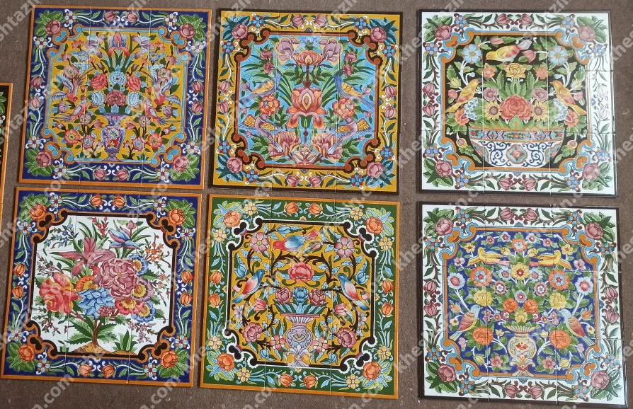 تابلو کاشی نگارگری گل و مرغ - تصویر 3